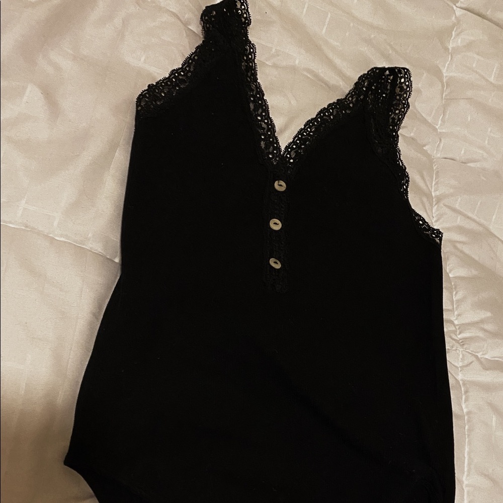 Black bodysuit with lace straps
